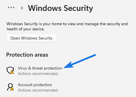 click on Virus & threat protection option
