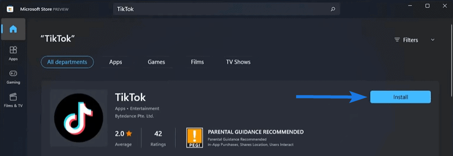 To get TikTok App Click on install button