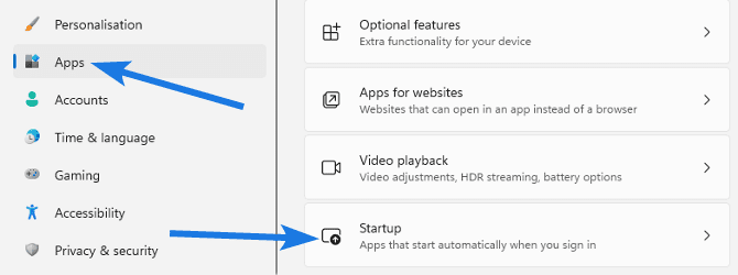 Navigate to Apps and then Startup settings