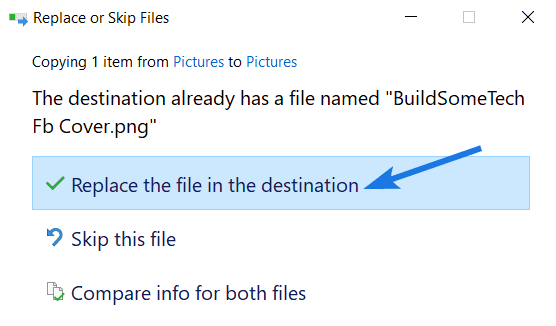 Replace the file in the destination