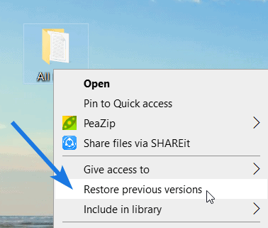 Select Restore previous versions