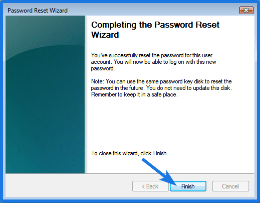 Message of Successfully Reset Win 7 Password
