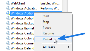 Restart Windows Audio Service