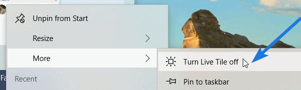 Select Turn Live Tile Off Option