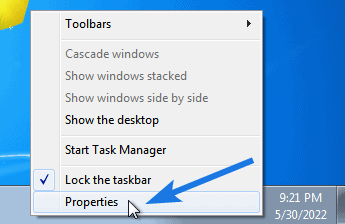 Taskbar Properties