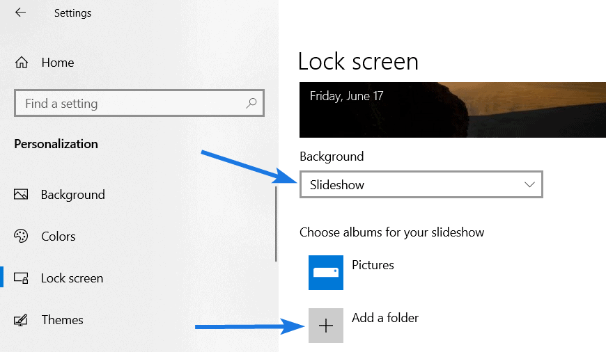 Change Lock Screen option to Slideshow