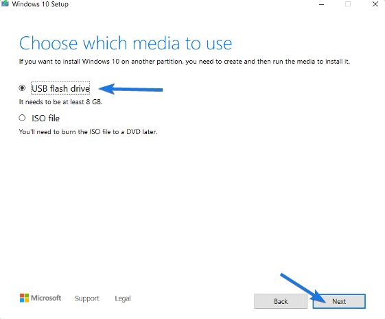 Choose Media as USB flash drive