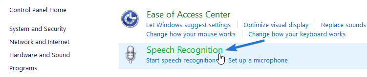 Click on Speech Recognition