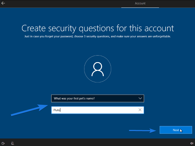 Create Security Questions for this Account