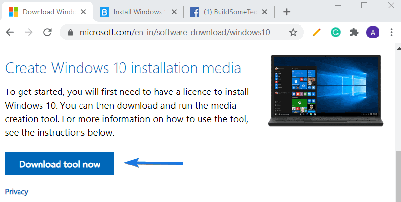 Create Windows 10 installation media Page