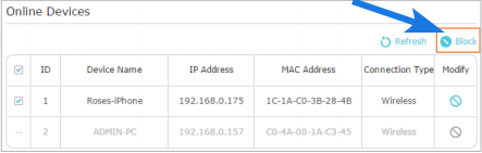 Enter Device Details and Click on Block