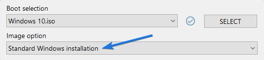 Image option as Standard Windows Installation