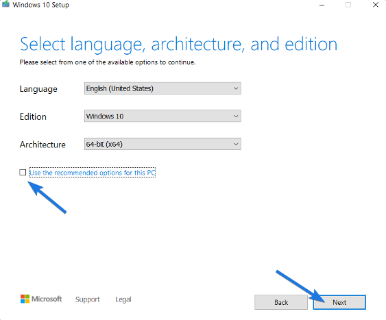 Select Edition as Windows 10 64 bit