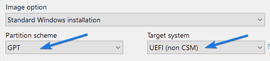 Select Partition scheme and Target System