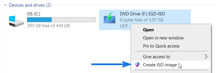 Select the Create an ISO image option