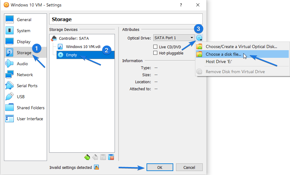 Virtualbox Storage Settings