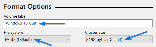Volume label as Windows 10 USB Drive