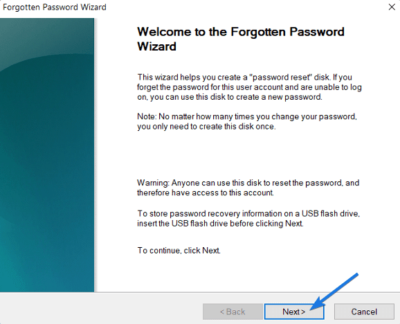 Welcome Forgotten password wizard