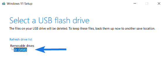 Select USB from Removable drives section