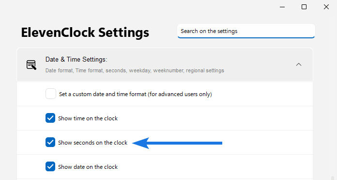 Enable Show seconds on the clock option
