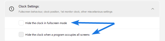 Enable System Clock in Fullscreen Mode