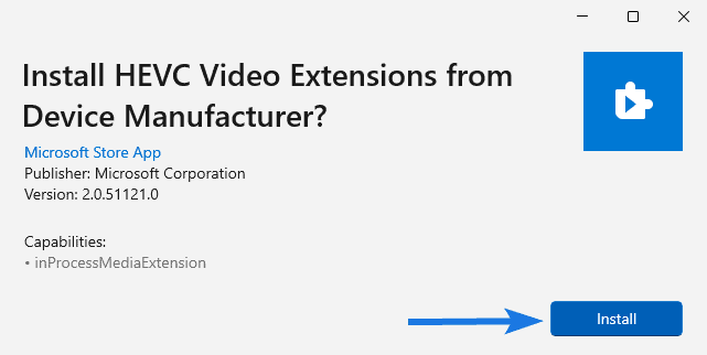 Install HEVC Video Extensions from Device Manufacturer