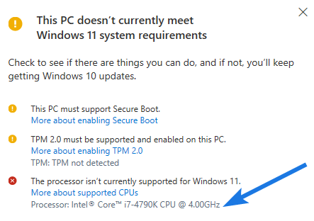 Intel i7-4790k does not Support Windows 11
