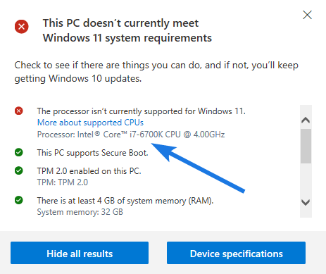 Intel i7-6700K not Supported by Windows 11