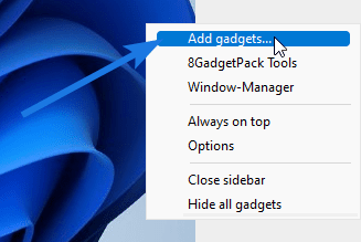 Select Add Gadgets option