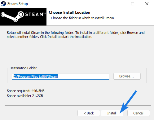 Choose Location and Click on Install button