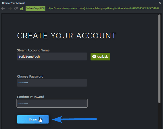 Create Your Account Dialog Box
