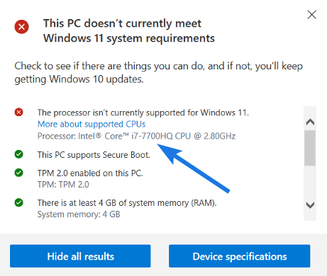 Does Intel Core i7-7700HQ Support Windows 11?