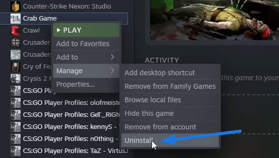 Uninstall Games From Steam