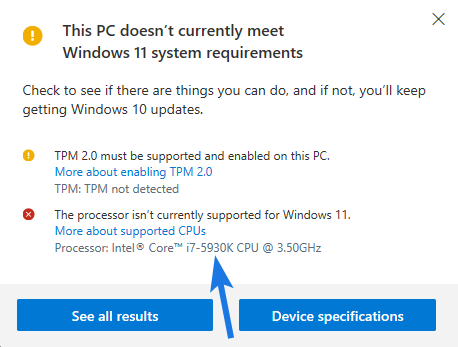 Intel i7-5930K is not Supported by Windows 11