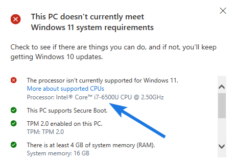 Intel i7 6500U Cannot Run Windows 11