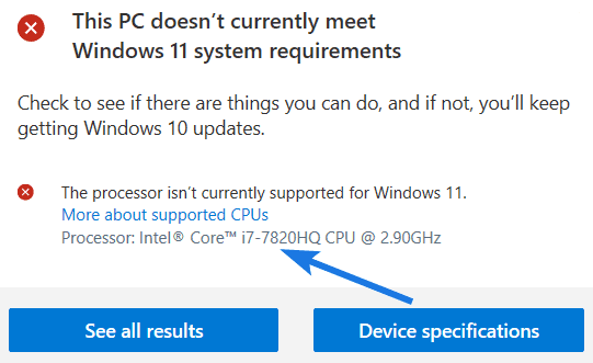 Intel i7-7820HQ not with Windows 11