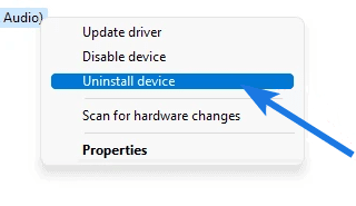 Select Uninstall device option