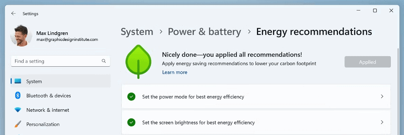 Energy Recommendation Settings