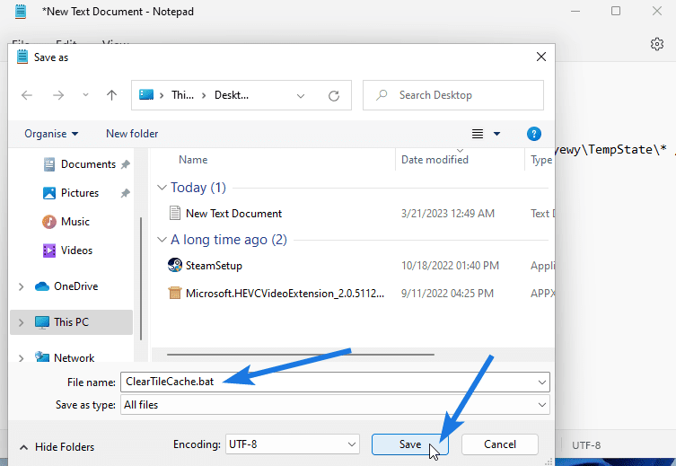 Name file as ClearTileCache.bat and save
