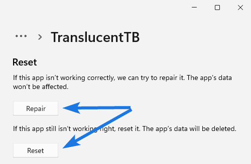 Reset TranslucentTB