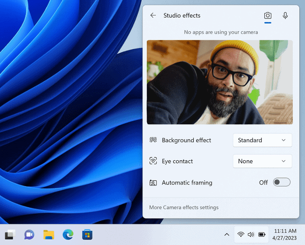 Windows Studio Effects in Quick Settings