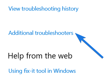 Click on Additional troubleshooters link