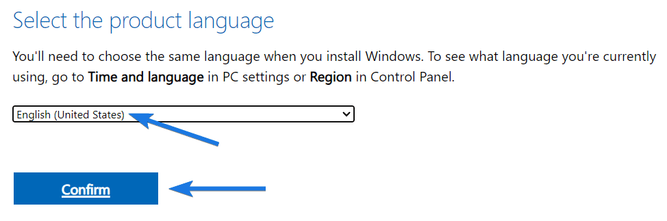 Select English (United States) option and Confirm