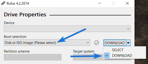 Select the Disk or ISO image (Please select) option