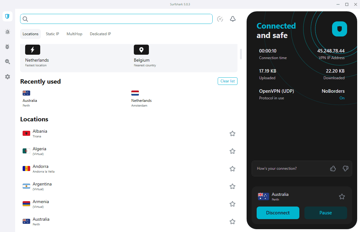 Surfshark connected
