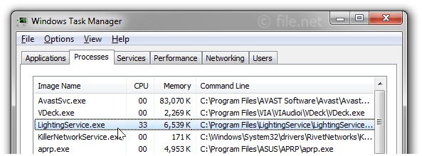 LightingService.exe Process File in Windows Task Manager