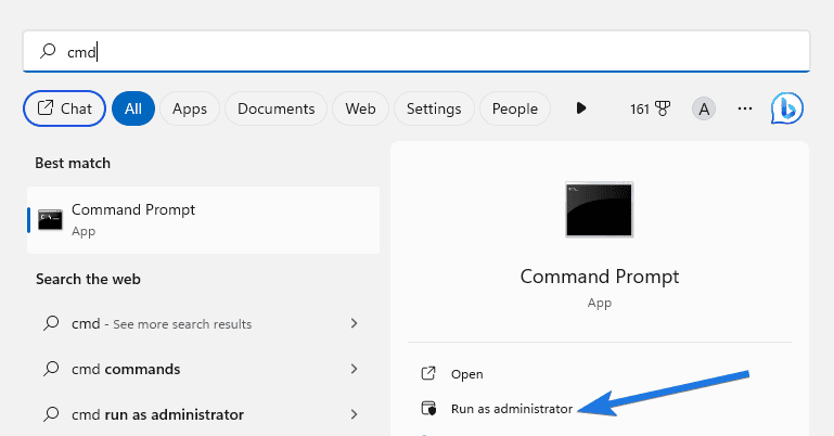 Search CMD and Run as administrator
