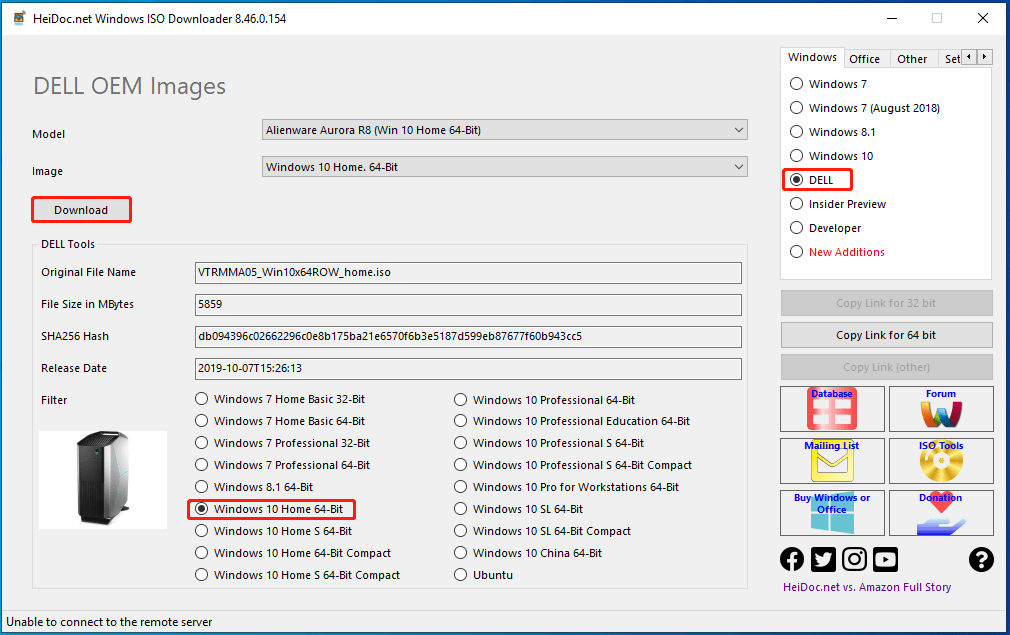 Select DELL and Windows 10 Home 64-Bit