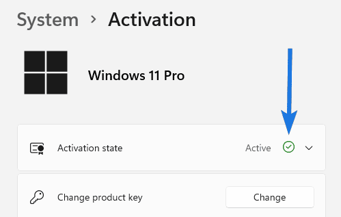 Windows 11 Pro Activation state is Active