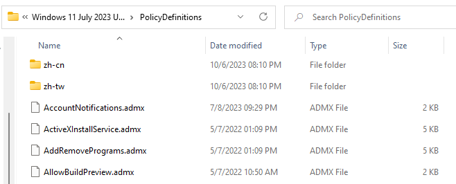 admx template files in Windows 11